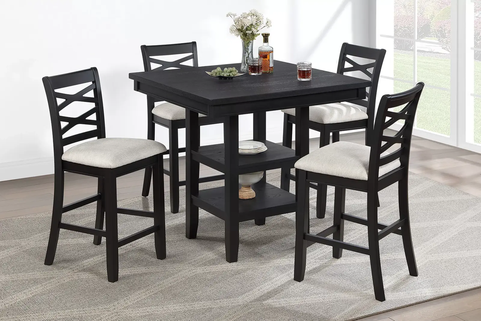 Antique Black Five-Piece Counter-Height Dining Set, official Poundex view 1 of the F2645 configuration