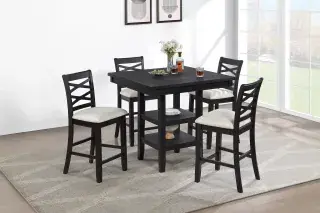 Antique Black Five-Piece Counter-Height Dining Set, official Poundex view 2 of the F2645 configuration