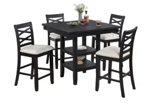 Antique Black Five-Piece Counter-Height Dining Set, official Poundex view 3 of the F2645 configuration
