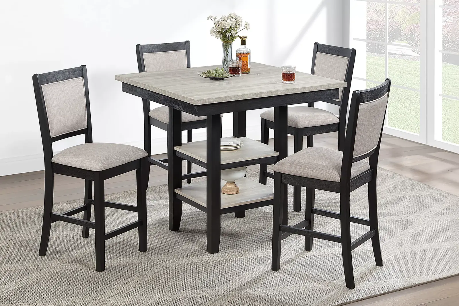 Antique Black and Walnut Five-Piece Counter-Height Dining Set, official Poundex view 1 of the F2644 configuration