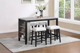 Antique Black and Walnut Five-Piece Counter-Height Dining Set with Stools, official Poundex view 1 of the F2642 configuration