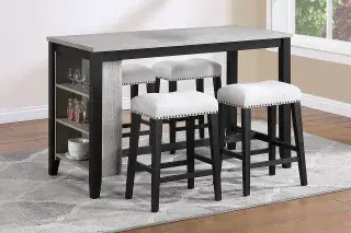 Antique Black and Walnut Five-Piece Counter-Height Dining Set with Stools, official Poundex view 2 of the F2642 configuration