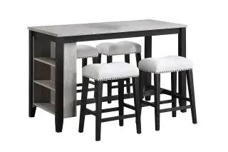 Antique Black and Walnut Five-Piece Counter-Height Dining Set with Stools, official Poundex view 3 of the F2642 configuration