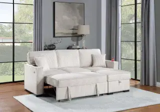 Beige Convertible Sectional with Storage Chaise, official Poundex view 2 of the approved F8544 configuration