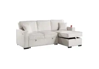 Beige Convertible Sectional with Storage Chaise, official Poundex view 3 of the approved F8544 configuration