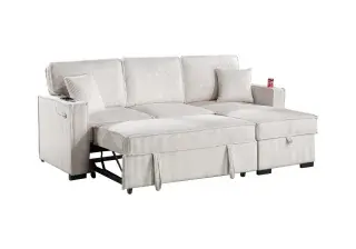 Beige Convertible Sectional with Storage Chaise, official Poundex view 4 of the approved F8544 configuration