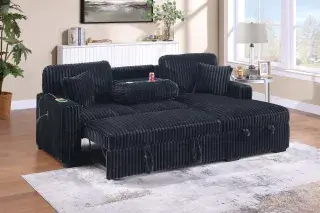 Black Convertible Sectional with Table and Storage, official Poundex view 2 of the approved F8574 configuration