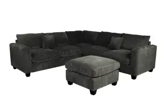 Poundex F8302 black corduroy sectional, alternate full-product angle.