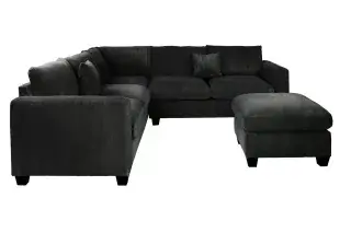 Poundex F8302 black corduroy sectional, side configuration with matching ottoman.