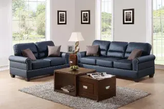 Black Faux-Leather Button-Trim Two-Piece Sofa and Loveseat Set, official Poundex view 1 of the exact F7877 sofa-and-loveseat set