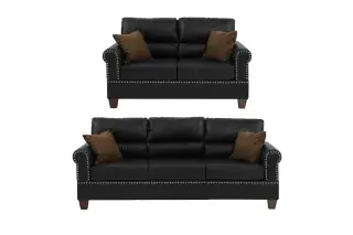 Black Faux-Leather Button-Trim Two-Piece Sofa and Loveseat Set, official Poundex view 2 of the exact F7877 sofa-and-loveseat set