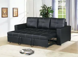 Black Faux-Leather Convertible Sofa, official Poundex view 2 of the approved F6530 configuration