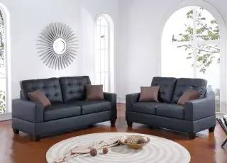 Black Faux-Leather Tufted Two-Piece Sofa and Loveseat Set, official Poundex view 1 of the exact F7855 sofa-and-loveseat set