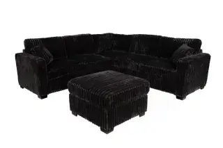 Poundex F8353 black jumbo corduroy sectional, alternate full-product angle.