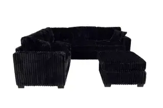 Poundex F8353 black jumbo corduroy sectional, side configuration with matching ottoman.