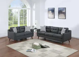 Black Linen-Look Button-Tufted Two-Piece Sofa and Loveseat Set, official Poundex view 1 of the exact F8443 sofa-and-loveseat set