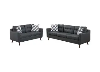 Black Linen-Look Button-Tufted Two-Piece Sofa and Loveseat Set, official Poundex view 2 of the exact F8443 sofa-and-loveseat set