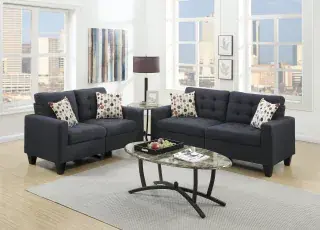 Black Linen-Look Tufted Two-Piece Sofa and Loveseat Set, official Poundex view 1 of the exact F6903 sofa-and-loveseat set
