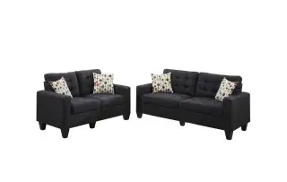 Black Linen-Look Tufted Two-Piece Sofa and Loveseat Set, official Poundex view 2 of the exact F6903 sofa-and-loveseat set
