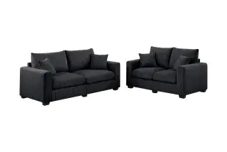 Black Square-Arm Corduroy Two-Piece Sofa and Loveseat Set, official Poundex view 2 of the exact F8313 sofa-and-loveseat set