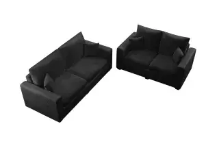 Black Square-Arm Corduroy Two-Piece Sofa and Loveseat Set, official Poundex view 5 of the exact F8313 sofa-and-loveseat set