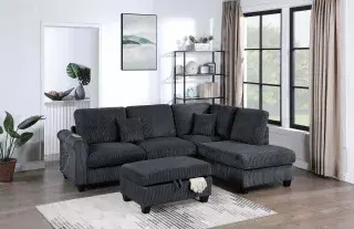 Black Three-Piece Sectional with Storage Ottoman, official Poundex view 2 of the F8300 configuration