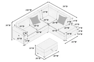 Black Three-Piece Sectional with Storage Ottoman, official Poundex view 3 of the F8300 configuration