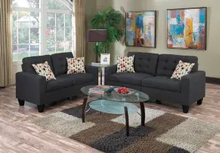 Blue Gray Linen-Look Tufted Two-Piece Sofa and Loveseat Set, official Poundex view 1 of the exact F6901 sofa-and-loveseat set