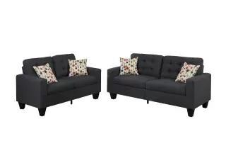 Blue Gray Linen-Look Tufted Two-Piece Sofa and Loveseat Set, official Poundex view 2 of the exact F6901 sofa-and-loveseat set