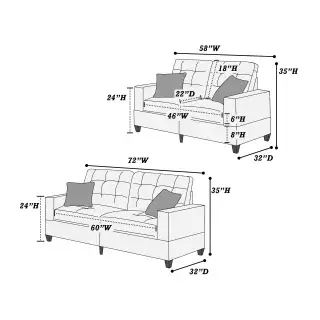 Blue Gray Linen-Look Tufted Two-Piece Sofa and Loveseat Set, official Poundex view 4 of the exact F6901 sofa-and-loveseat set