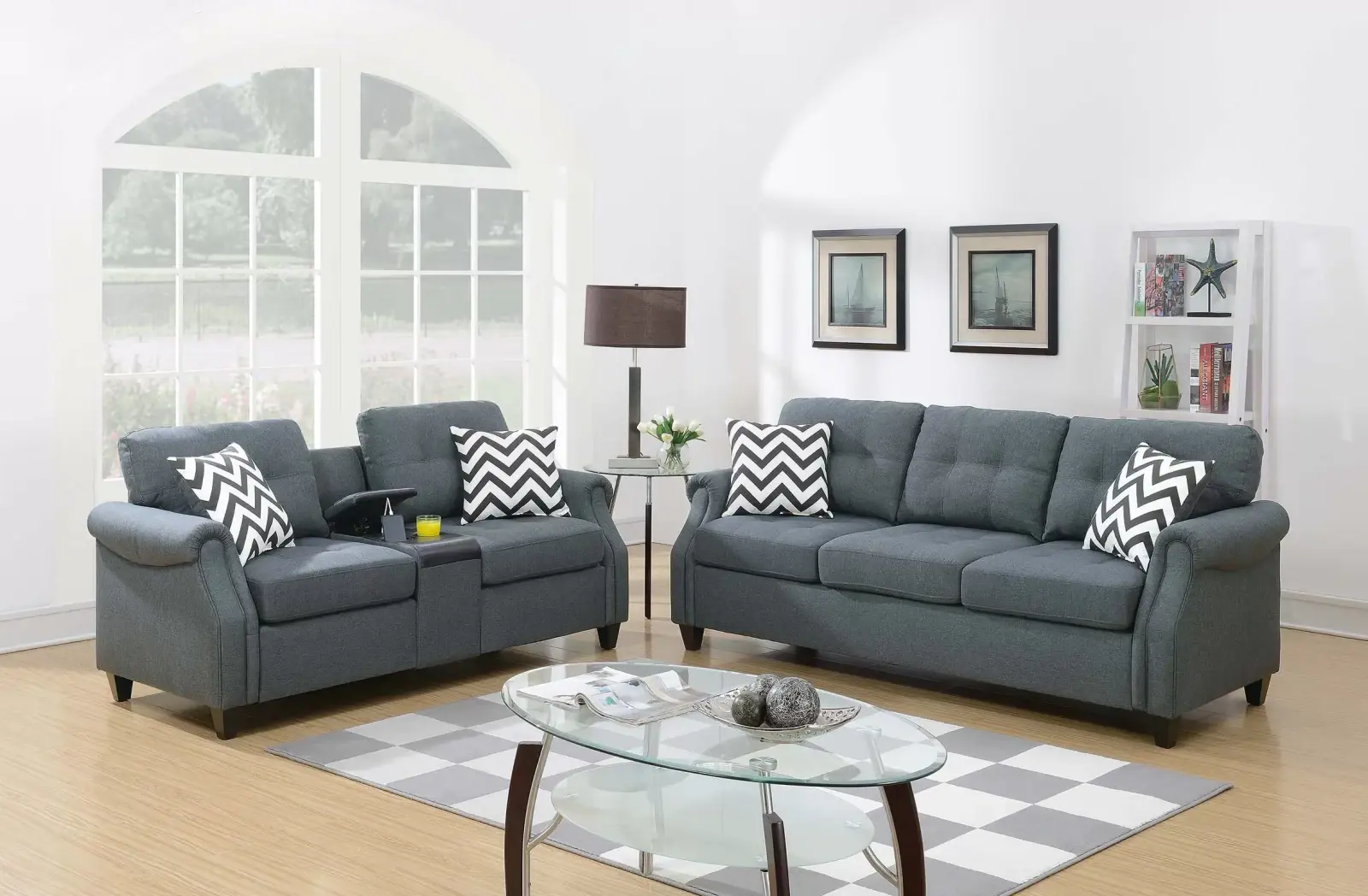 Blue-Gray Two-Piece Sofa Set, official Poundex view 1 of the F6411 configuration