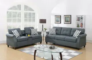 Blue-Gray Two-Piece Sofa Set, official Poundex view 1 of the F6411 configuration