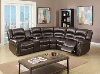 Bonded-Leather Motion Reclining Sectional with Storage Console, official Poundex view 1 of exact F6744