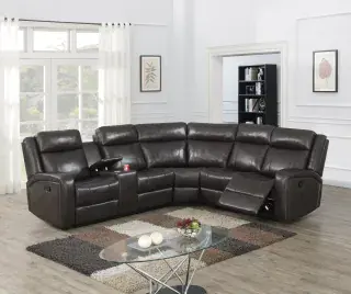 Brown Leather-Gel Manual Reclining Sectional with Console, official Poundex view 1 of exact F8760