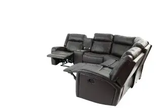 Brown Leather-Gel Manual Reclining Sectional with Console, official Poundex view 3 of exact F8760