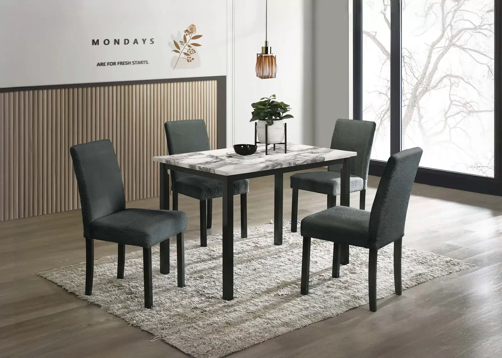 Charcoal Five-Piece Faux-Marble Dining Set, official Poundex view 1 of the F2628 configuration