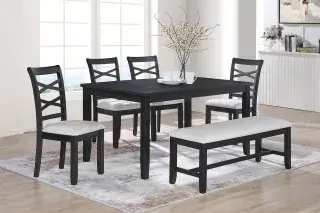 Charcoal Six-Piece Dining Set with Bench, official Poundex view 1 of the F2637 configuration
