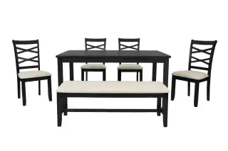 Charcoal Six-Piece Dining Set with Bench, official Poundex view 2 of the F2637 configuration