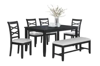 Charcoal Six-Piece Dining Set with Bench, official Poundex view 3 of the F2637 configuration