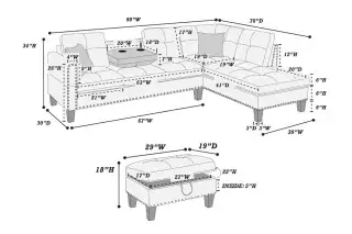 Charcoal Three-Piece Sectional with Storage Ottoman, official Poundex view 2
