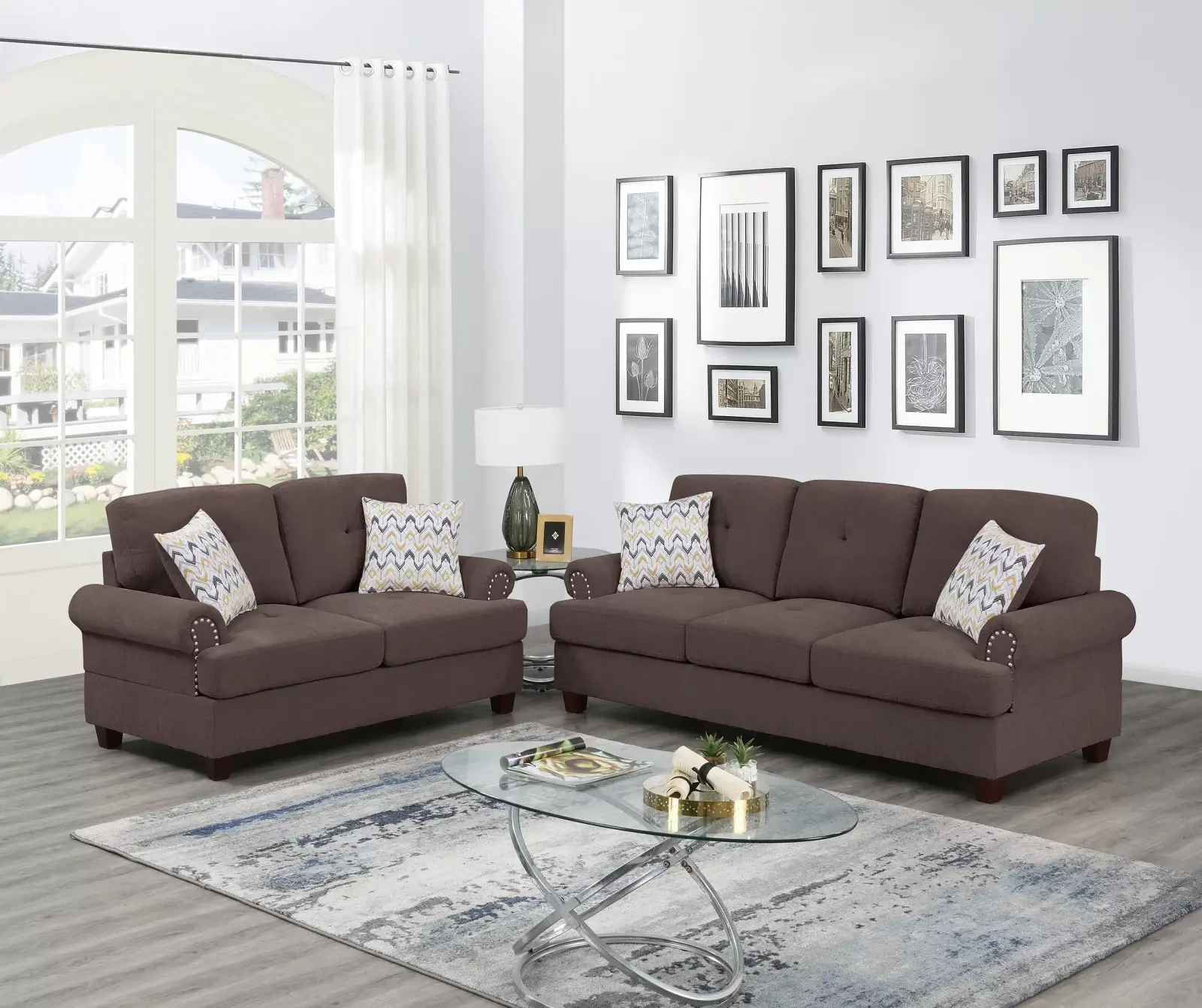 Chenille Two-Piece Sofa and Loveseat Set, official Poundex view 1 of the exact F8835 sofa-and-loveseat set