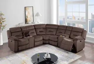 Chocolate Velvet Manual Reclining Sectional with Two Consoles, official Poundex view 1 of exact F8146