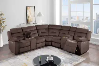 Chocolate Velvet Power Reclining Sectional with Dual Consoles, official Poundex view 1 of exact F86639