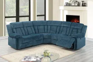 Dark Blue Chenille Power Reclining Sectional with USB Charging, official Poundex view 1 of exact F86604