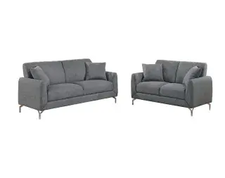 Dark Gray Burlap-Look Chrome-Leg Two-Piece Sofa and Loveseat Set, official Poundex view 2 of the exact F8437 sofa-and-loveseat set