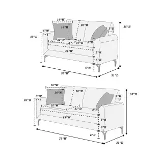 Dark Gray Burlap-Look Chrome-Leg Two-Piece Sofa and Loveseat Set, official Poundex view 4 of the exact F8437 sofa-and-loveseat set
