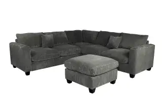 Poundex F8303 dark gray corduroy sectional, alternate full-product angle.