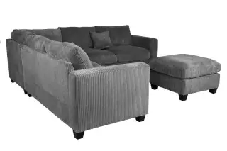 Poundex F8303 dark gray corduroy sectional, rear-side configuration.