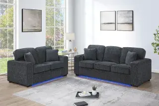 Dark Gray LED-Lighted Two-Piece Sofa and Loveseat Set, official Poundex view 1 of the exact F7496 sofa-and-loveseat set