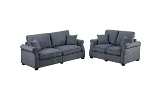 Dark Gray Sloped-Arm Corduroy Two-Piece Sofa and Loveseat Set, official Poundex view 2 of the exact F8429 sofa-and-loveseat set